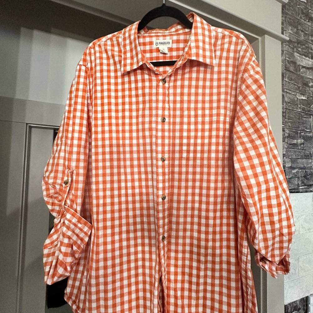 Magellan Outdoors Men's Orange Checkered Shirt